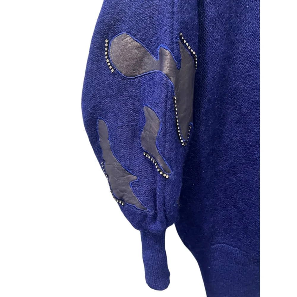 Vintage 80's Vasginie Italian Mohair Artisan Blue Cardigan Size Medium Applique - Picture 7 of 10